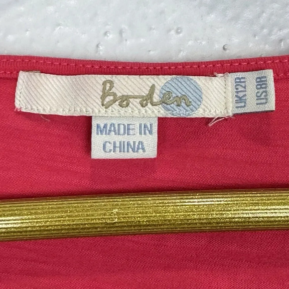 Boden Bea Embroidered Midi Boho Western Dress Size 8R Fuchsia Short Sleeves FLAW - Picture 3 of 9